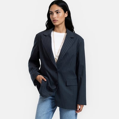 Blazer comprido, corte oversize, riscas de ténis LA REDOUTE COLLECTIONS