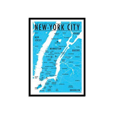 Affiche d’art et cadre noir 50 x 70 cm - Carte New-York City - Olivier Bourdereau WALL EDITIONS