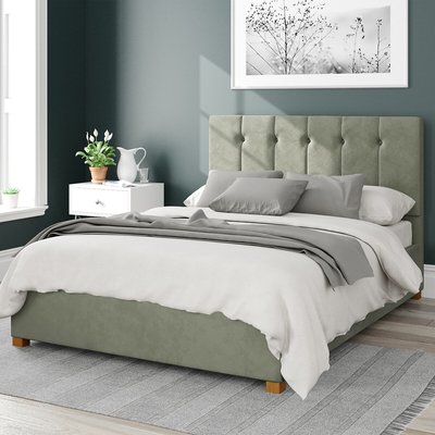 Hepburn Plush Velvet Storage Ottoman Bed with Vertical Buttoned Upholstered Headboard ASPIRE