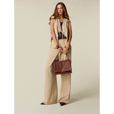 Pantalon palazzo avec inserts en dentelle florale OLTRE