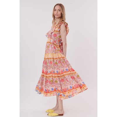 Robe longue imprimée à volants sans manches TOMASA DERHY
