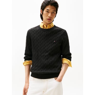 Embroidered Logo Jumper in Cotton and Structured Knit with Crew Neck TOMMY HILFIGER