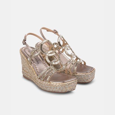 Sandales compensées tressées avec des lanières de strass et une boucle de fermeture ALMA EN PENA