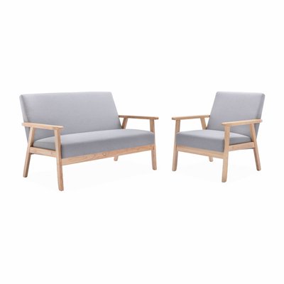 Banquette + fauteuil 3 places bois de peuplier, d'hévéa et tissu ISAK SWEEEK