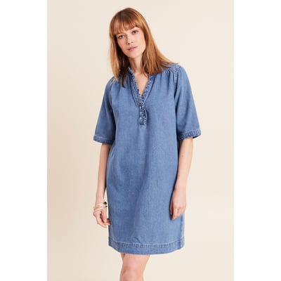 Robe courte évasée jean col montant BREAL