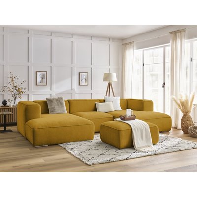 Canapé panoramique fixe 5 places en tissu texturé avec pouf, ZEPHYR BOBOCHIC