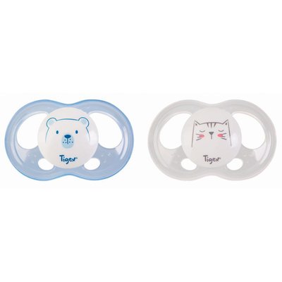 Lot de 2 sucettes Soft Touch 18m + Ourson et chat TIGEX