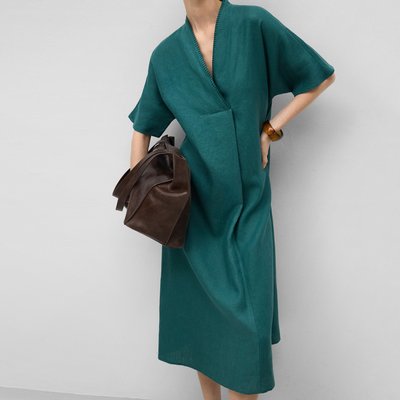Robe à col en V en lin européen ADOLFO DOMINGUEZ