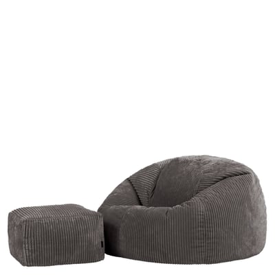Pouf classique large XL avec repose-pied carré en velours côtelé Oeko-Tex® - KINGSTON ICON