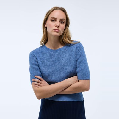 Pull col rond ajouré en coton BIO MONOPRIX