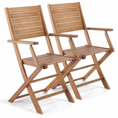 Lot de 2 fauteuils pliants avec accoudoirs en eucalyptus, CANET OVIALA