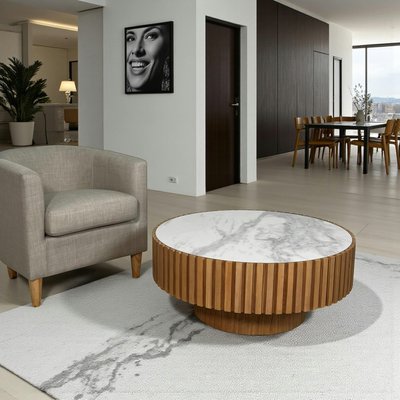 Table basse blanche - plateau céramique, bords crantés LOMBARDIE PIER IMPORT