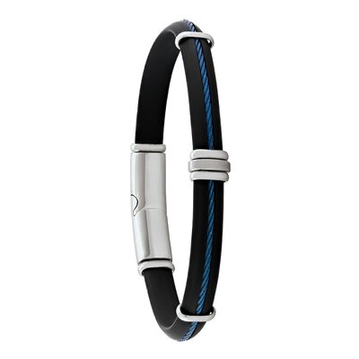 FARO - Black rubber strap, steel, blue PVD steel cable JOURDAN BIJOUX