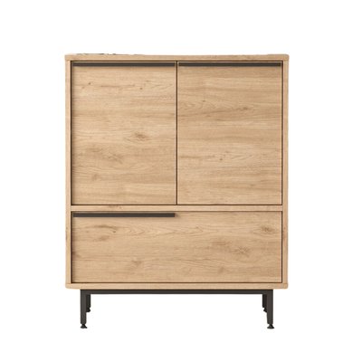 Buffet de rangement 2 portes et 1 abattant décor noyer - H90 cm CALICOSY