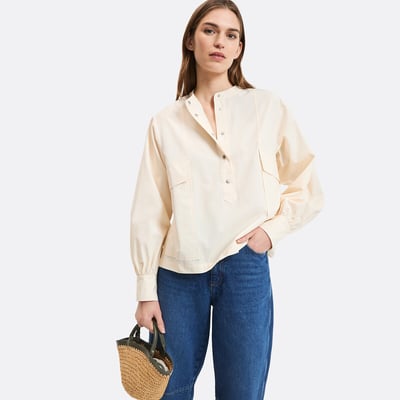 Camisa de algodón de cuello mao, manga larga LA REDOUTE COLLECTIONS
