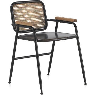 Fauteuil métal  dossier effet rotin et accoudoirs bois RECOLLECTION