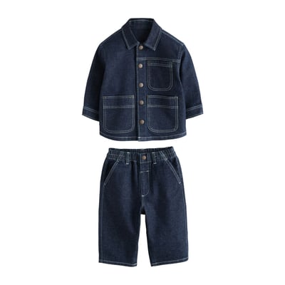 Ensemble veste-chemise en denim et jean large NEXT