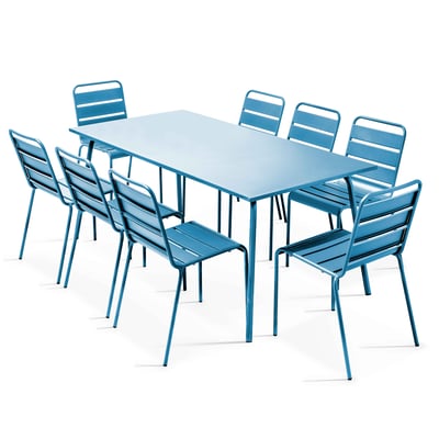 Salon de jardin table et 8 chaises en acier thermolaqué, PALAVAS OVIALA