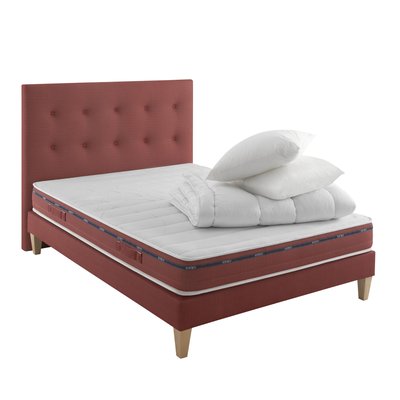 Ensemble matelas 100% latex, sommier, pieds, tête de lit, couette et oreiller Crépuscule 500 SOMEO