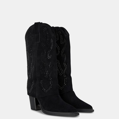 Bottes à talons en cuir avec strass sur la tige ALMA EN PENA