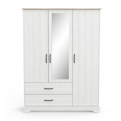 Armoire 3 portes, 1 miroir et 2 tiroirs Cottage - H199,60 cm CALICOSY