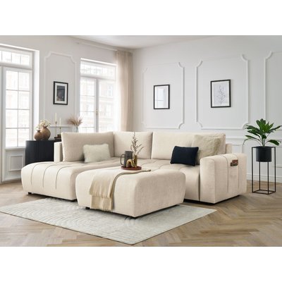 Canapé d'angle convertible 4 places en velours avec pouf, ARSENE BOBOCHIC