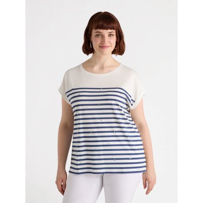 T-shirt en coton et modal à rayures barrées placées devant et derrière, dans un style marinière FIORELLA RUBINO