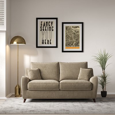 Amelia Textured Velvet 2 Seater Sofa with Dark Wood Legs SO'HOME
