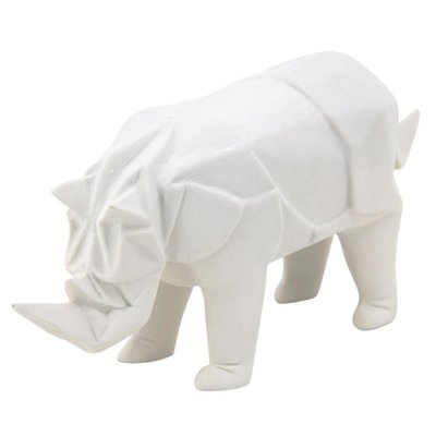 Rhinocéros déco en résine blanche origami AUBRY GASPARD