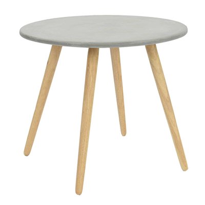 Bout de canapé rond pieds bois et plateau béton D65xH57cm PIER IMPORT