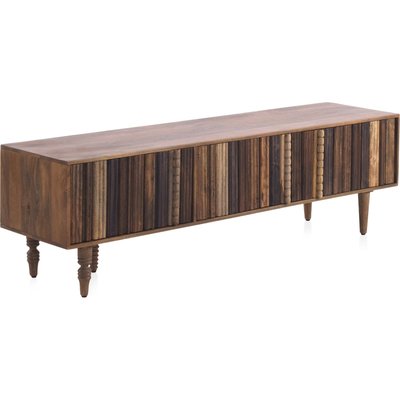 Meuble tv bois d'acacia naturel portes multicolores push-push RECOLLECTION