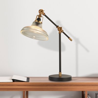 Clear Ribbed Glass, Black and Brass Detail Table Lamp SO'HOME