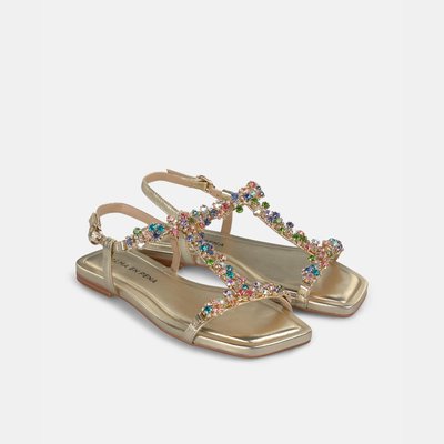 Sandales plates à t fleuries en strass avec boucle ALMA EN PENA