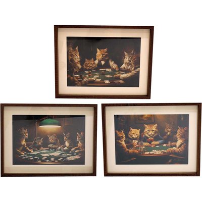 Tableau décoratif Cats poker 30 x 40 cm (Lot de 3) JARDINDECO