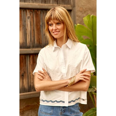 Chemisier manches courtes col chemise imprimé broderie CATHY LA PETITE ETOILE