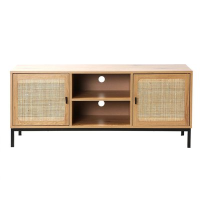 Meuble TV 2 Portes avec Cannage Rotin et 2 Niches L120cm - JAYA CALICOSY