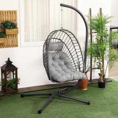 Fauteuil suspendu de jardin pliable avec matelas métal résine gris OUTSUNNY