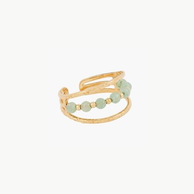 Bague 3 rangs acier inoxydable avec pierre de Jade BALABOOSTE