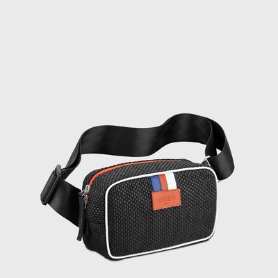 x E2R Sac banane en tissu automobile upcyclé tressé noir et motifs cuir OH MY BAG