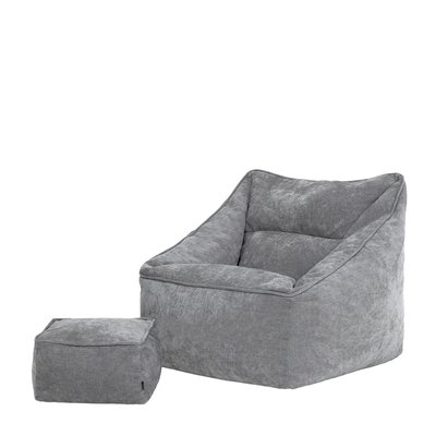Pouf fauteuil et son repose-pied carré en tissu chenille texturé - NATALIA ICON