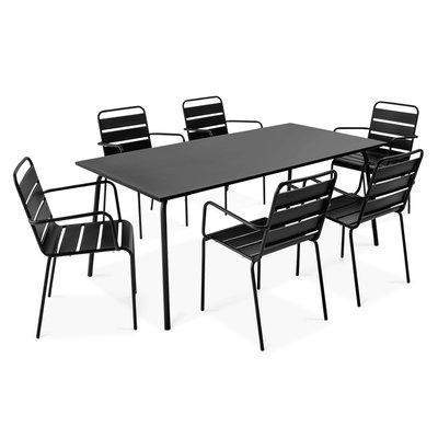 Salon de jardin table et 6 fauteuils en acier, PALAVAS OVIALA