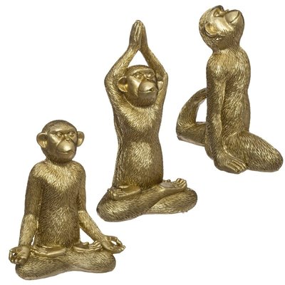 Objet Résine Singe Yoga Doré 17  X3 ATMOSPHERA