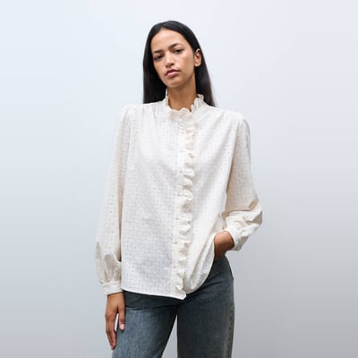 Blouse manches longues brodée en coton MONOPRIX