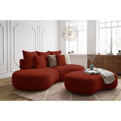 Canapé droit fixe 5 places en tissu texturé avec pouf, SAINT-GERMAIN BOBOCHIC
