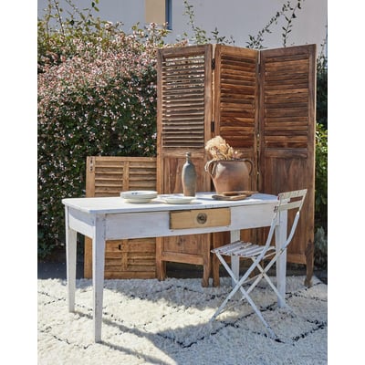 Grand bureau en bois blanc Edouard N°1074 - Bon état DEBONGOUT
