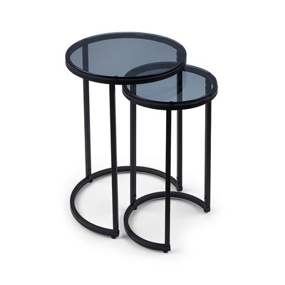 Dallas Smoked Glass Round Side Table Nest (Set of 2) SO'HOME