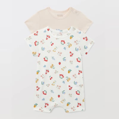 Lot de 2 combinaisons courtes imprimées en coton BIO GOTS BOUT'CHOU