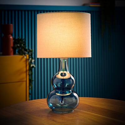 Alden Bubble Glass Table Lamp with Linen Shade SO'HOME