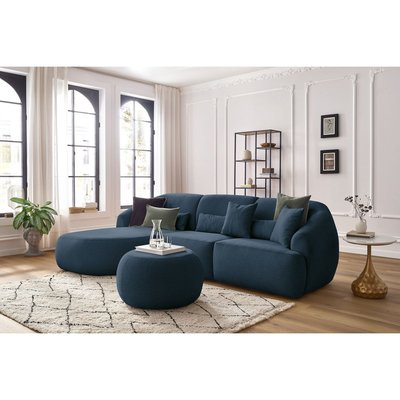 Canapé d'angle fixe 4 places en tissu chiné avec pouf, ALESIA BOBOCHIC