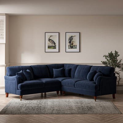 Emeline Velvet Corner Sofa with Castor Legs ÉDITÉ
